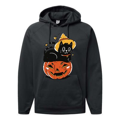 Spooky Halloween Cat Costume with Witch Hat and Pumpkin Performance Fleece Hoodie