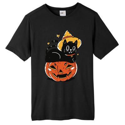 Spooky Halloween Cat Costume with Witch Hat and Pumpkin Tall Fusion ChromaSoft Performance T-Shirt