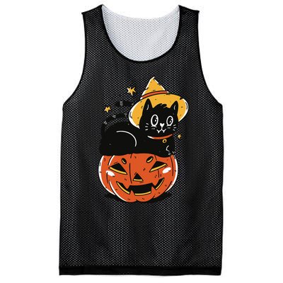 Spooky Halloween Cat Costume with Witch Hat and Pumpkin Mesh Reversible Basketball Jersey Tank