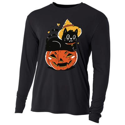 Spooky Halloween Cat Costume with Witch Hat and Pumpkin Cooling Performance Long Sleeve Crew