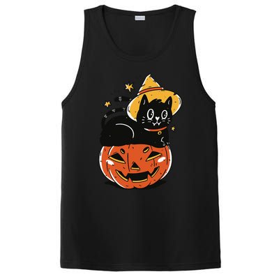 Spooky Halloween Cat Costume with Witch Hat and Pumpkin PosiCharge Competitor Tank