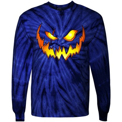 Scary Halloween Costume Pumpkin Face Jack O Lantern Tie-Dye Long Sleeve Shirt