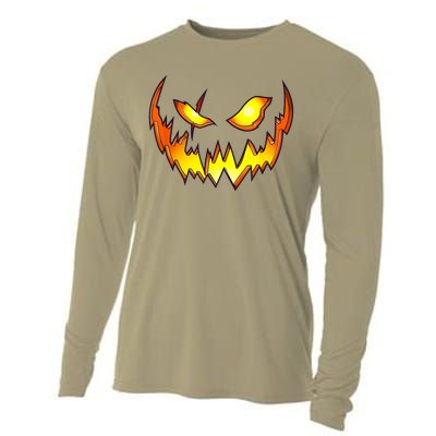 Scary Halloween Costume Pumpkin Face Jack O Lantern Cooling Performance Long Sleeve Crew