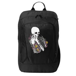 Skeleton Hugging Cat Flowers Skeleton Black Cat Funny Gift City Backpack