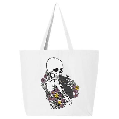 Skeleton Hugging Cat Flowers Skeleton Black Cat Funny Gift 25L Jumbo Tote