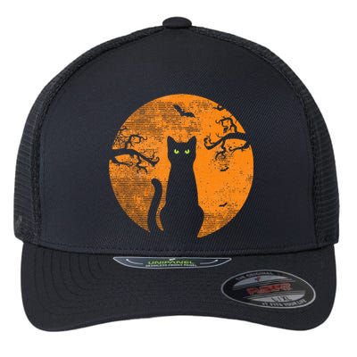 Spooky Halloween Cat Costume with Retro Moon Flexfit Unipanel Trucker Cap