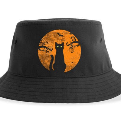 Spooky Halloween Cat Costume with Retro Moon Sustainable Bucket Hat