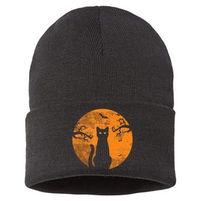 Spooky Halloween Cat Costume with Retro Moon Sustainable Knit Beanie