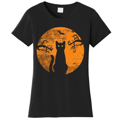 Spooky Halloween Cat Costume with Retro Moon Women's T-Shirt