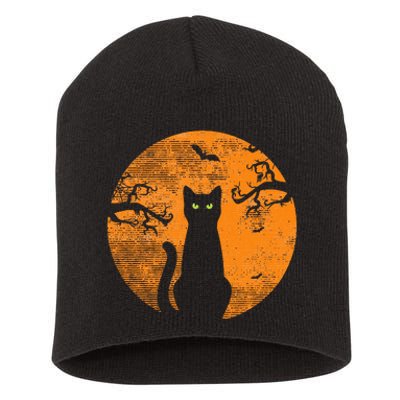 Spooky Halloween Cat Costume with Retro Moon Short Acrylic Beanie