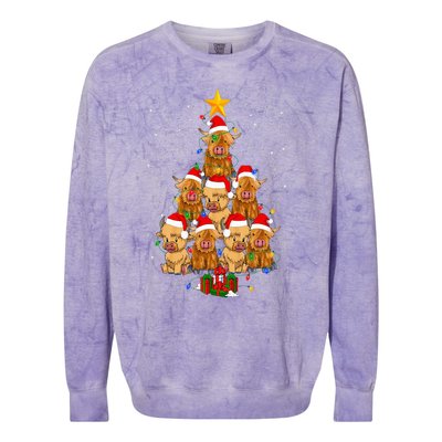 Scottish Highland Cow Christmas Tree Funny Cow Lover Xmas Colorblast Crewneck Sweatshirt