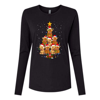 Scottish Highland Cow Christmas Tree Funny Cow Lover Xmas Womens Cotton Relaxed Long Sleeve T-Shirt