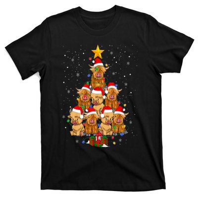 Scottish Highland Cow Christmas Tree Funny Cow Lover Xmas T-Shirt