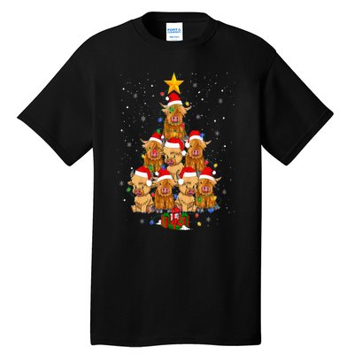 Scottish Highland Cow Christmas Tree Funny Cow Lover Xmas Tall T-Shirt