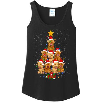 Scottish Highland Cow Christmas Tree Funny Cow Lover Xmas Ladies Essential Tank