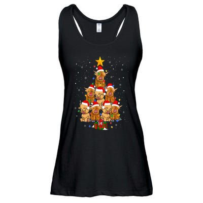 Scottish Highland Cow Christmas Tree Funny Cow Lover Xmas Ladies Essential Flowy Tank