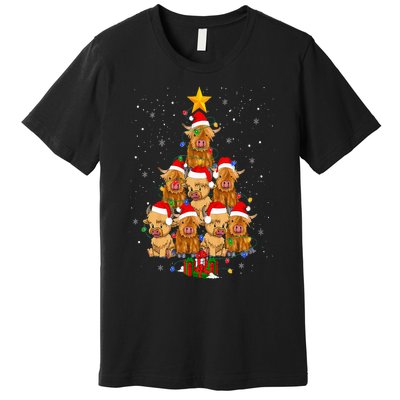 Scottish Highland Cow Christmas Tree Funny Cow Lover Xmas Premium T-Shirt