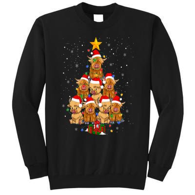 Scottish Highland Cow Christmas Tree Funny Cow Lover Xmas Tall Sweatshirt