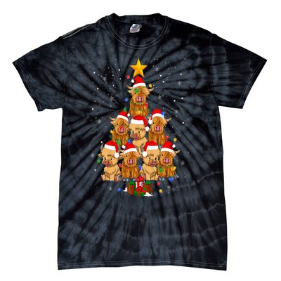 Scottish Highland Cow Christmas Tree Funny Cow Lover Xmas Tie-Dye T-Shirt