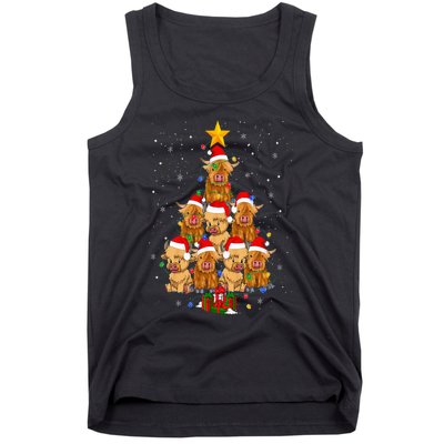 Scottish Highland Cow Christmas Tree Funny Cow Lover Xmas Tank Top