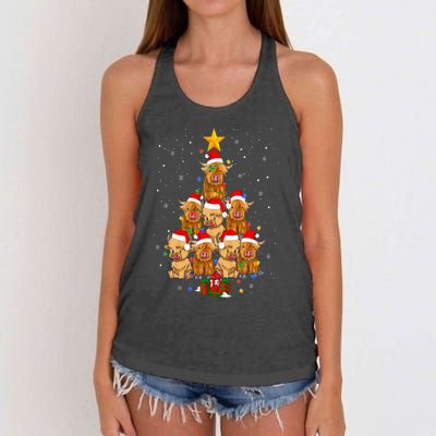 Scottish Highland Cow Christmas Tree Funny Cow Lover Xmas Women's Knotted Racerback Tank