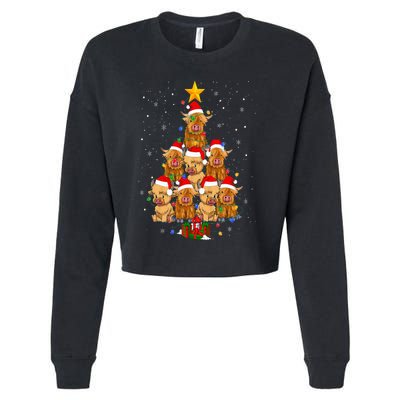 Scottish Highland Cow Christmas Tree Funny Cow Lover Xmas Cropped Pullover Crew