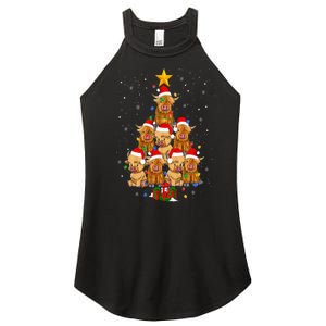 Scottish Highland Cow Christmas Tree Funny Cow Lover Xmas Women's Perfect Tri Rocker Tank