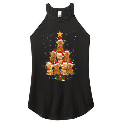 Scottish Highland Cow Christmas Tree Funny Cow Lover Xmas Women's Perfect Tri Rocker Tank