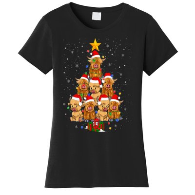 Scottish Highland Cow Christmas Tree Funny Cow Lover Xmas Women's T-Shirt