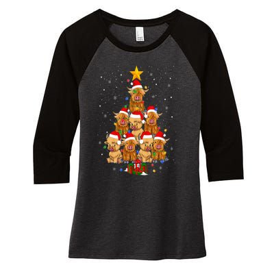 Scottish Highland Cow Christmas Tree Funny Cow Lover Xmas Women's Tri-Blend 3/4-Sleeve Raglan Shirt