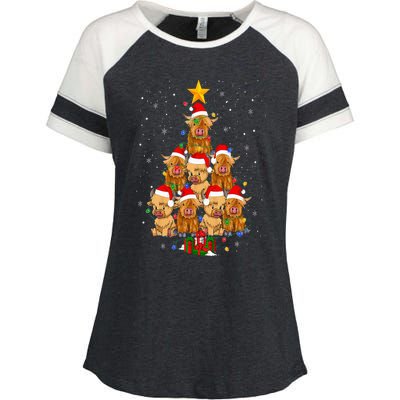 Scottish Highland Cow Christmas Tree Funny Cow Lover Xmas Enza Ladies Jersey Colorblock Tee