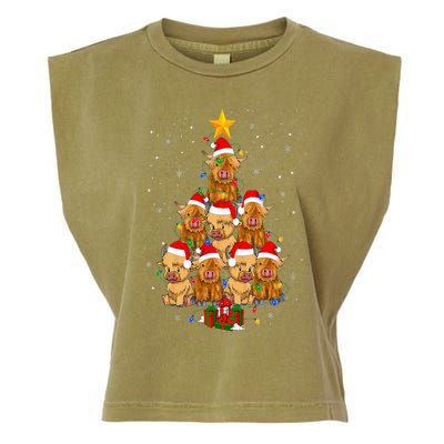 Scottish Highland Cow Christmas Tree Funny Cow Lover Xmas Garment-Dyed Women's Muscle Tee