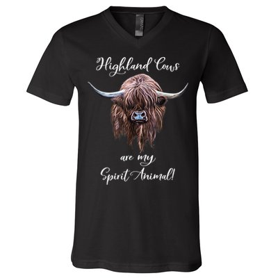 Scottish Highland Cow Spirit Animal V-Neck T-Shirt