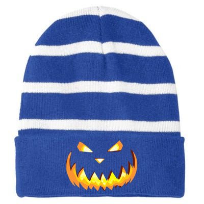 Scary Halloween Cute Gift Evil Grin Pumpkin Smile JackOLantern Cool Gift Striped Beanie with Solid Band