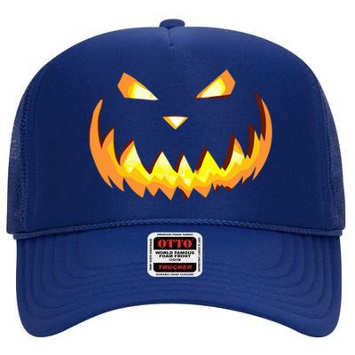 Scary Halloween Cute Gift Evil Grin Pumpkin Smile JackOLantern Cool Gift High Crown Mesh Back Trucker Hat