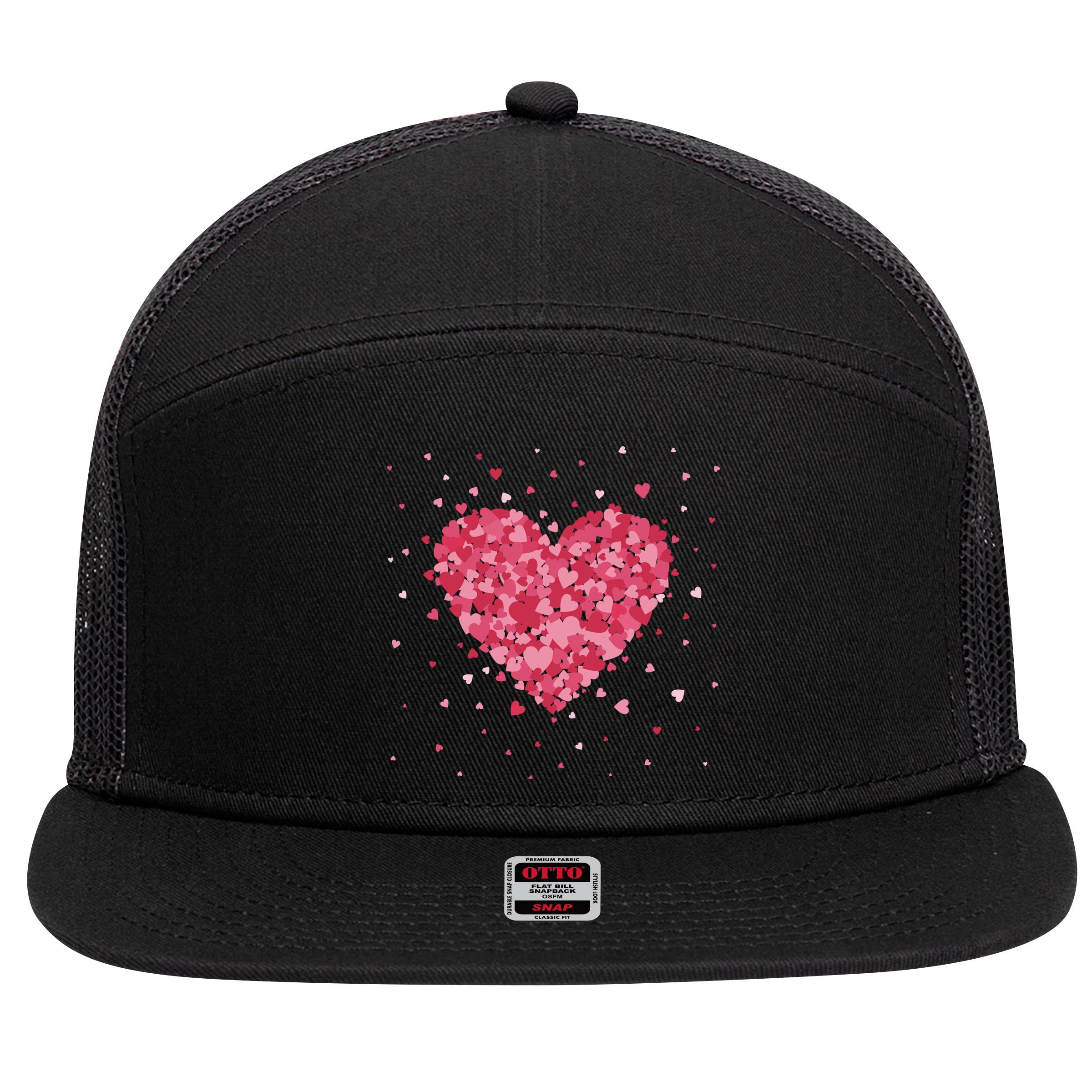 Scattered Heart Cute Valentines Day Gift 7 Panel Mesh Trucker Snapback Hat