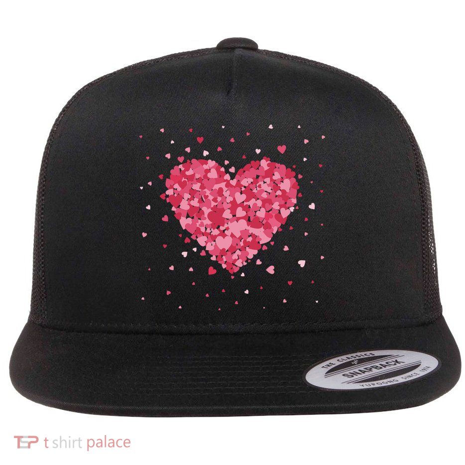 Scattered Heart Cute Valentines Day Gift Flat Bill Trucker Hat