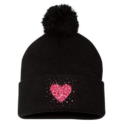 Scattered Heart Cute Valentines Day Gift Pom Pom 12in Knit Beanie