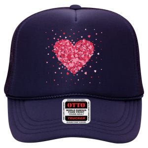 Scattered Heart Cute Valentines Day Gift High Crown Mesh Back Trucker Hat