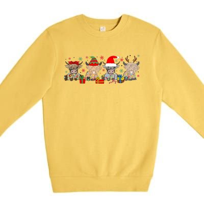 Scottish Highland Cow Christmas Tree Funny Cow Lover Xmas Premium Crewneck Sweatshirt