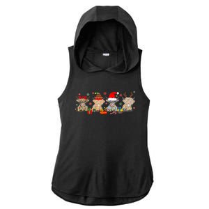 Scottish Highland Cow Christmas Tree Funny Cow Lover Xmas Ladies PosiCharge Tri-Blend Wicking Draft Hoodie Tank