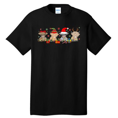 Scottish Highland Cow Christmas Tree Funny Cow Lover Xmas Tall T-Shirt