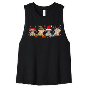 Scottish Highland Cow Christmas Tree Funny Cow Lover Xmas Women's Racerback Cropped Tank