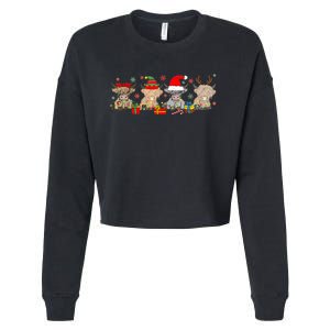 Scottish Highland Cow Christmas Tree Funny Cow Lover Xmas Cropped Pullover Crew