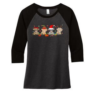 Scottish Highland Cow Christmas Tree Funny Cow Lover Xmas Women's Tri-Blend 3/4-Sleeve Raglan Shirt