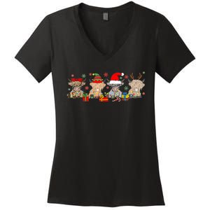 Scottish Highland Cow Christmas Tree Funny Cow Lover Xmas Women's V-Neck T-Shirt