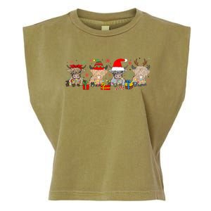 Scottish Highland Cow Christmas Tree Funny Cow Lover Xmas Garment-Dyed Women's Muscle Tee