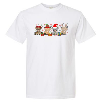 Scottish Highland Cow Christmas Tree Funny Cow Lover Xmas Garment-Dyed Heavyweight T-Shirt