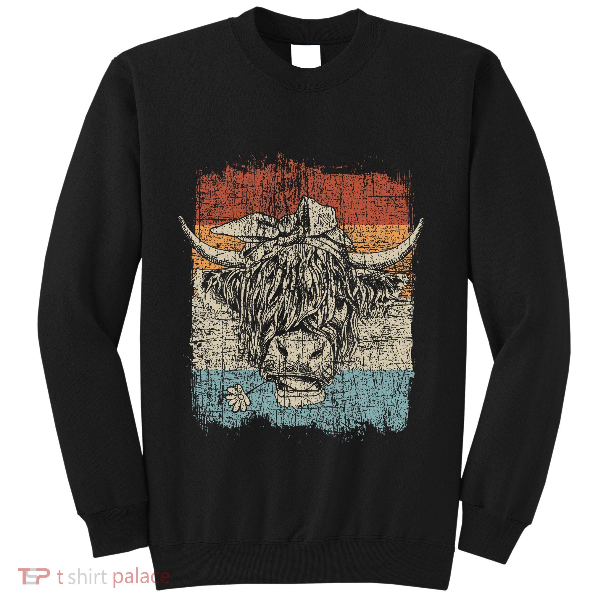 Scottish Highland Cow Cattle Hairy Cow Flowers Woman Sweatshirt
