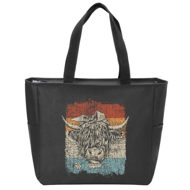 Scottish Highland Cow Cattle Hairy Cow Flowers Woman Zip Tote Bag